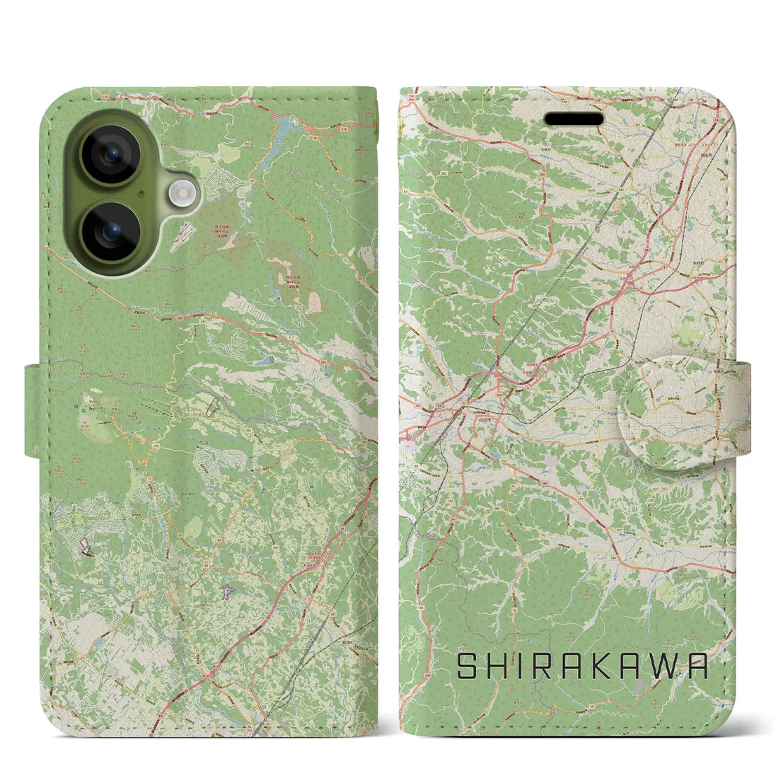 【白河（福島県）】地図柄iPhoneケース（手帳タイプ）ナチュラル・iPhone 17 Pro Max 用