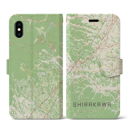 【白河（福島県）】地図柄iPhoneケース（手帳タイプ）ナチュラル・iPhone XS / X 用