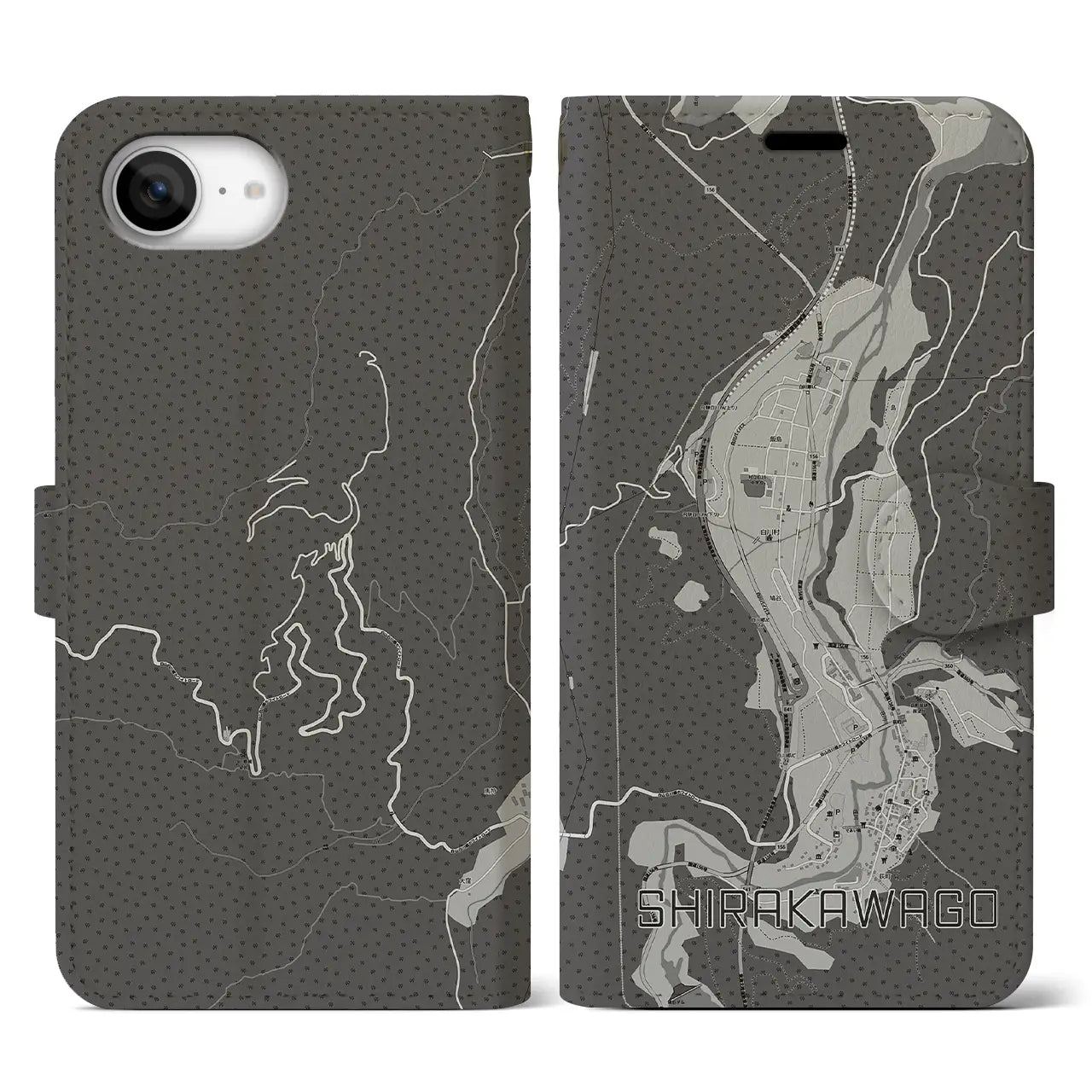 【白川郷（岐阜県）】地図柄iPhoneケース（手帳タイプ）