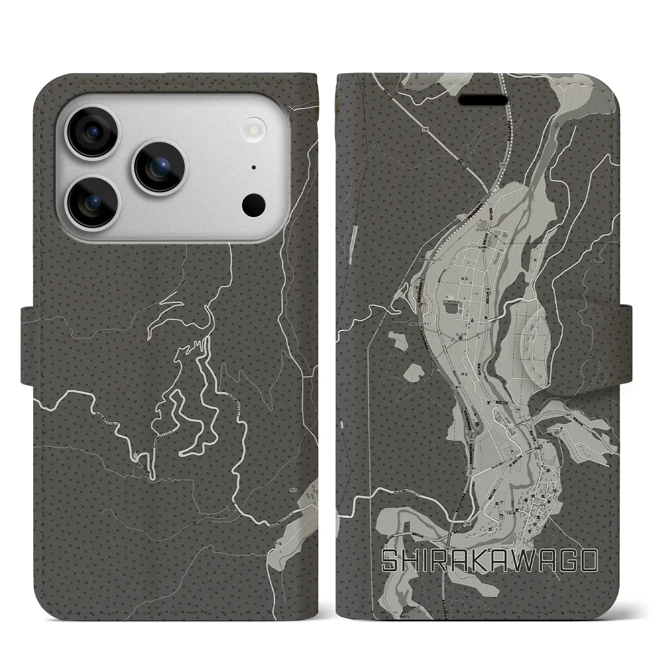 【白川郷（岐阜県）】地図柄iPhoneケース（手帳タイプ）