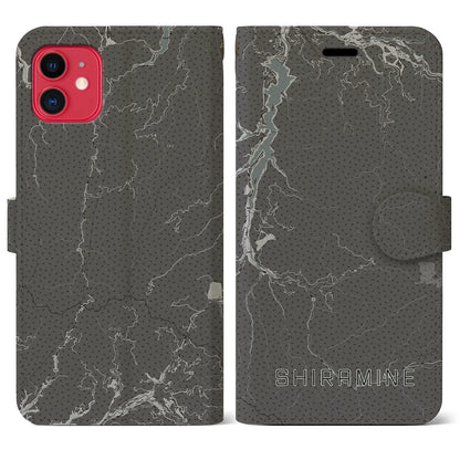 【白峰（石川県）】地図柄iPhoneケース（手帳タイプ）モノトーン・iPhone 11 用