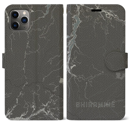 【白峰（石川県）】地図柄iPhoneケース（手帳タイプ）モノトーン・iPhone 11 Pro Max 用