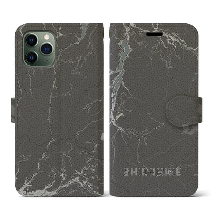 【白峰（石川県）】地図柄iPhoneケース（手帳タイプ）モノトーン・iPhone 11 Pro 用