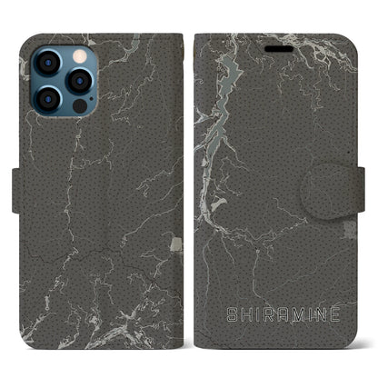 【白峰（石川県）】地図柄iPhoneケース（手帳タイプ）モノトーン・iPhone 12 / 12 Pro 用