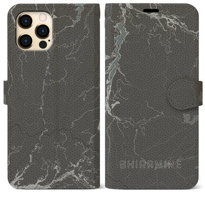 【白峰（石川県）】地図柄iPhoneケース（手帳タイプ）モノトーン・iPhone 12 Pro Max 用