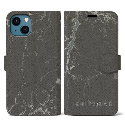 【白峰（石川県）】地図柄iPhoneケース（手帳タイプ）モノトーン・iPhone 13 用