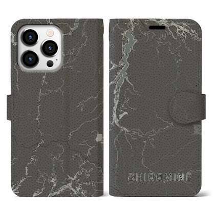 【白峰（石川県）】地図柄iPhoneケース（手帳タイプ）モノトーン・iPhone 13 Pro 用