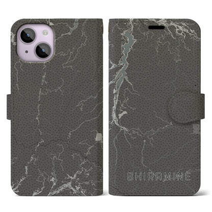 【白峰（石川県）】地図柄iPhoneケース（手帳タイプ）モノトーン・iPhone 14 用