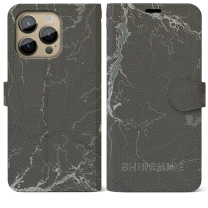 【白峰（石川県）】地図柄iPhoneケース（手帳タイプ）モノトーン・iPhone 14 Pro Max 用