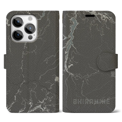 【白峰（石川県）】地図柄iPhoneケース（手帳タイプ）モノトーン・iPhone 14 Pro 用