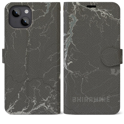 【白峰（石川県）】地図柄iPhoneケース（手帳タイプ）モノトーン・iPhone 14 Plus 用