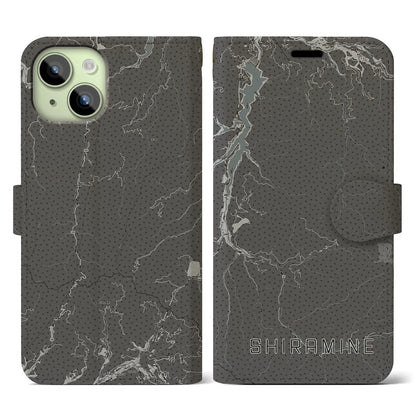 【白峰（石川県）】地図柄iPhoneケース（手帳タイプ）モノトーン・iPhone 15 用