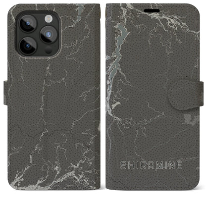 【白峰（石川県）】地図柄iPhoneケース（手帳タイプ）モノトーン・iPhone 15 Pro Max 用