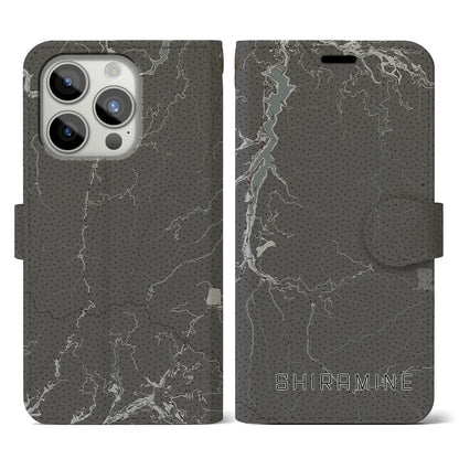 【白峰（石川県）】地図柄iPhoneケース（手帳タイプ）モノトーン・iPhone 15 Pro 用