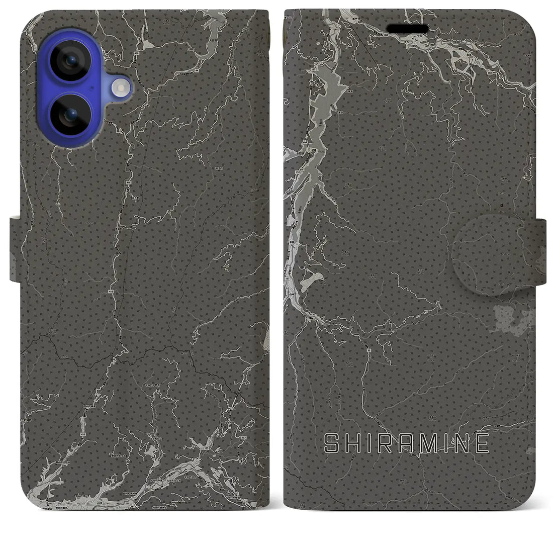 【白峰(石川県)】地図柄iPhoneケース(手帳タイプ)モノトーン・iPhone 16 Pro Max 用