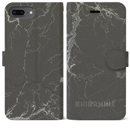 【白峰（石川県）】地図柄iPhoneケース（手帳タイプ）モノトーン・iPhone 8Plus /7Plus / 6sPlus / 6Plus 用