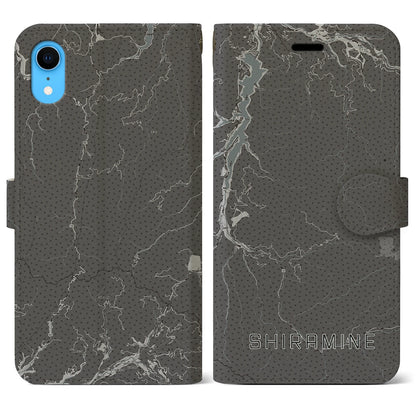 【白峰（石川県）】地図柄iPhoneケース（手帳タイプ）モノトーン・iPhone XR 用