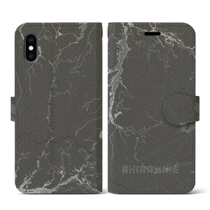 【白峰（石川県）】地図柄iPhoneケース（手帳タイプ）モノトーン・iPhone XS / X 用