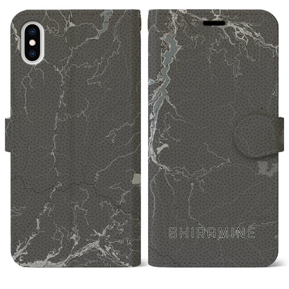 【白峰（石川県）】地図柄iPhoneケース（手帳タイプ）モノトーン・iPhone XS Max 用