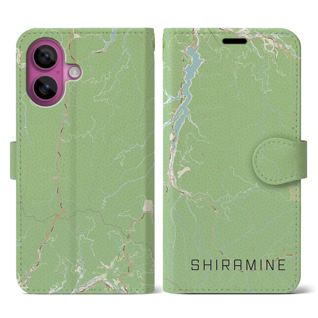 【白峰（石川県）】地図柄iPhoneケース（手帳タイプ）ナチュラル・iPhone 16 Pro 用