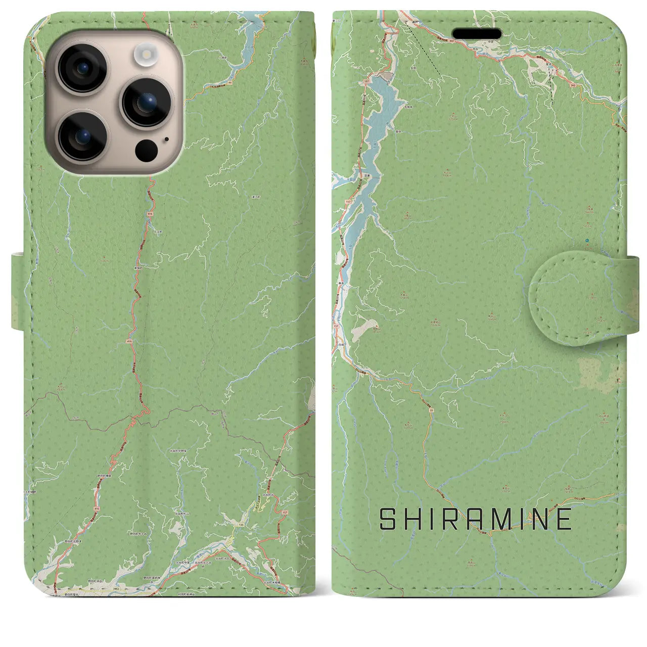 【白峰（石川県）】地図柄iPhoneケース（手帳タイプ）ナチュラル・iPhone 16 Plus 用