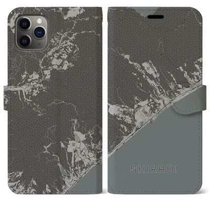 【白老（北海道）】地図柄iPhoneケース（手帳タイプ）モノトーン・iPhone 11 Pro Max 用