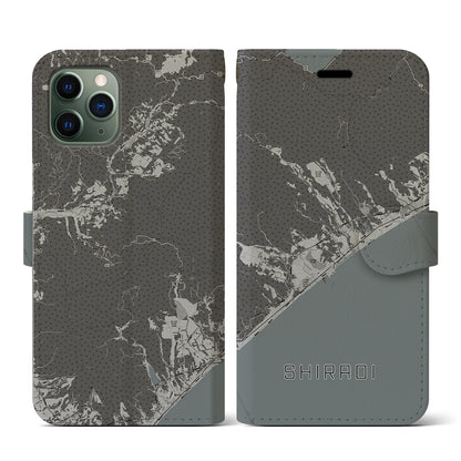 【白老（北海道）】地図柄iPhoneケース（手帳タイプ）モノトーン・iPhone 11 Pro 用