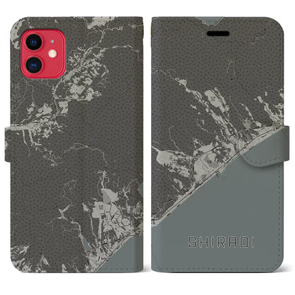 【白老（北海道）】地図柄iPhoneケース（手帳タイプ）モノトーン・iPhone 11 用