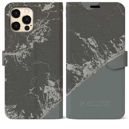 【白老（北海道）】地図柄iPhoneケース（手帳タイプ）モノトーン・iPhone 12 Pro Max 用