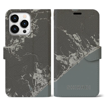 【白老（北海道）】地図柄iPhoneケース（手帳タイプ）モノトーン・iPhone 13 Pro 用