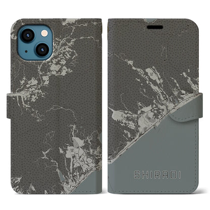 【白老（北海道）】地図柄iPhoneケース（手帳タイプ）モノトーン・iPhone 13 用