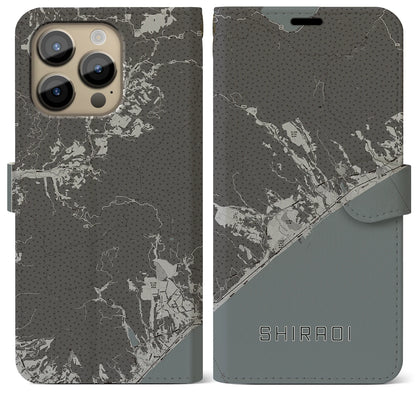 【白老（北海道）】地図柄iPhoneケース（手帳タイプ）モノトーン・iPhone 14 Pro Max 用