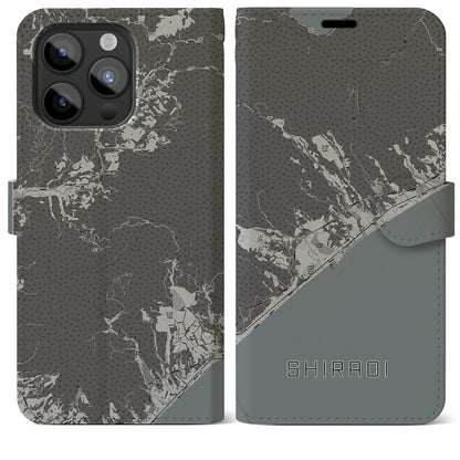 【白老（北海道）】地図柄iPhoneケース（手帳タイプ）モノトーン・iPhone 15 Pro Max 用