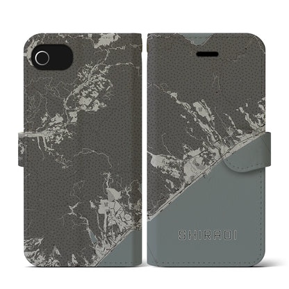 【白老（北海道）】地図柄iPhoneケース（手帳タイプ）モノトーン・iPhone SE（第3 / 第2世代） / 8 / 7 / 6s / 6 用