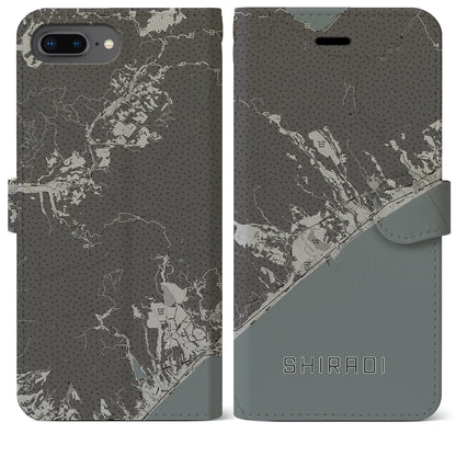 【白老（北海道）】地図柄iPhoneケース（手帳タイプ）モノトーン・iPhone 8Plus /7Plus / 6sPlus / 6Plus 用