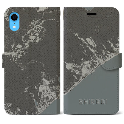 【白老（北海道）】地図柄iPhoneケース（手帳タイプ）モノトーン・iPhone XR 用