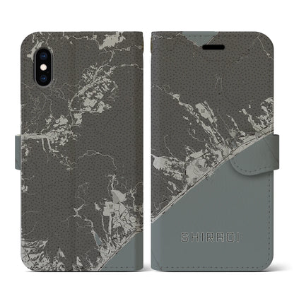 【白老（北海道）】地図柄iPhoneケース（手帳タイプ）モノトーン・iPhone XS / X 用