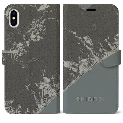 【白老（北海道）】地図柄iPhoneケース（手帳タイプ）モノトーン・iPhone XS Max 用