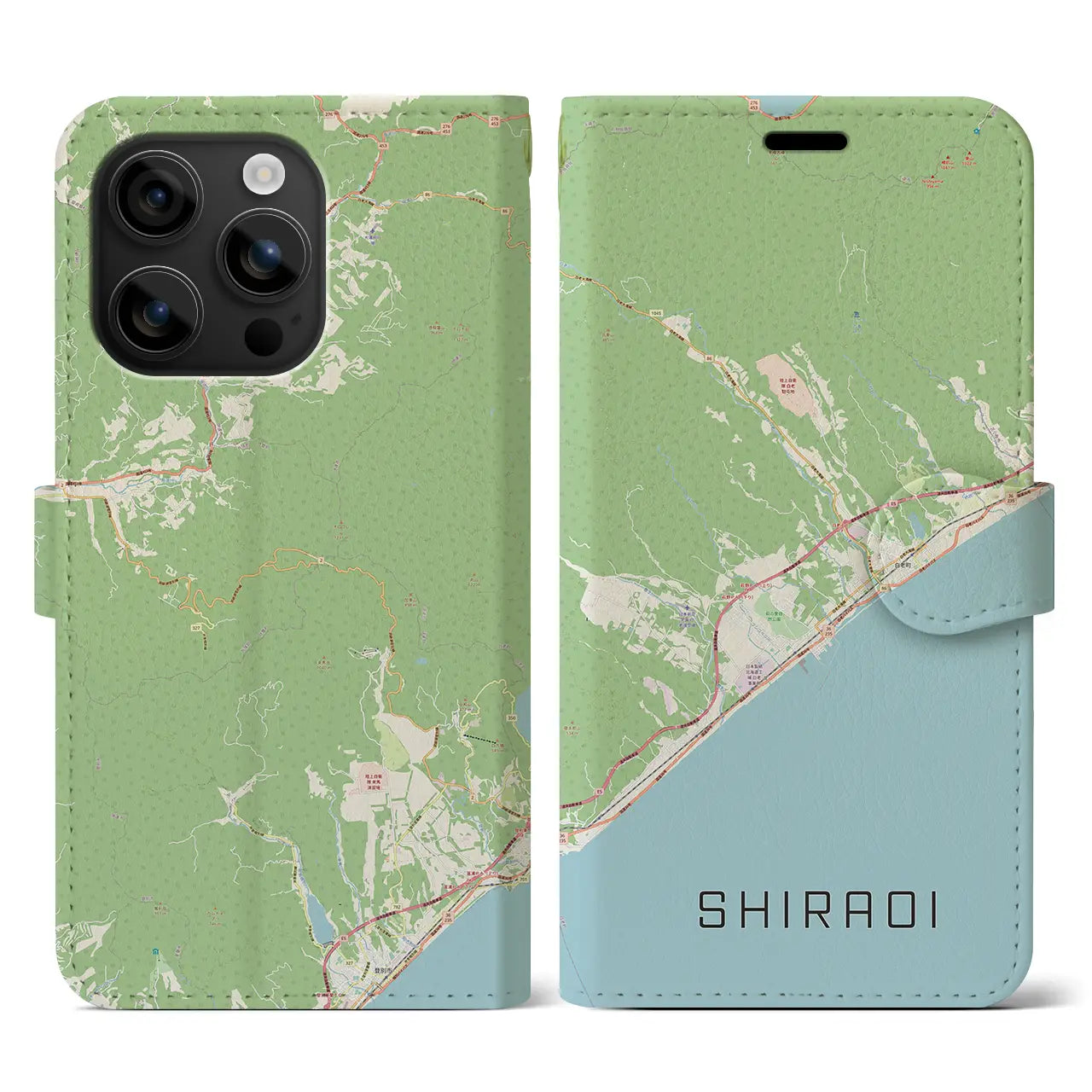 【白老（北海道）】地図柄iPhoneケース（手帳タイプ）ナチュラル・iPhone 16 用