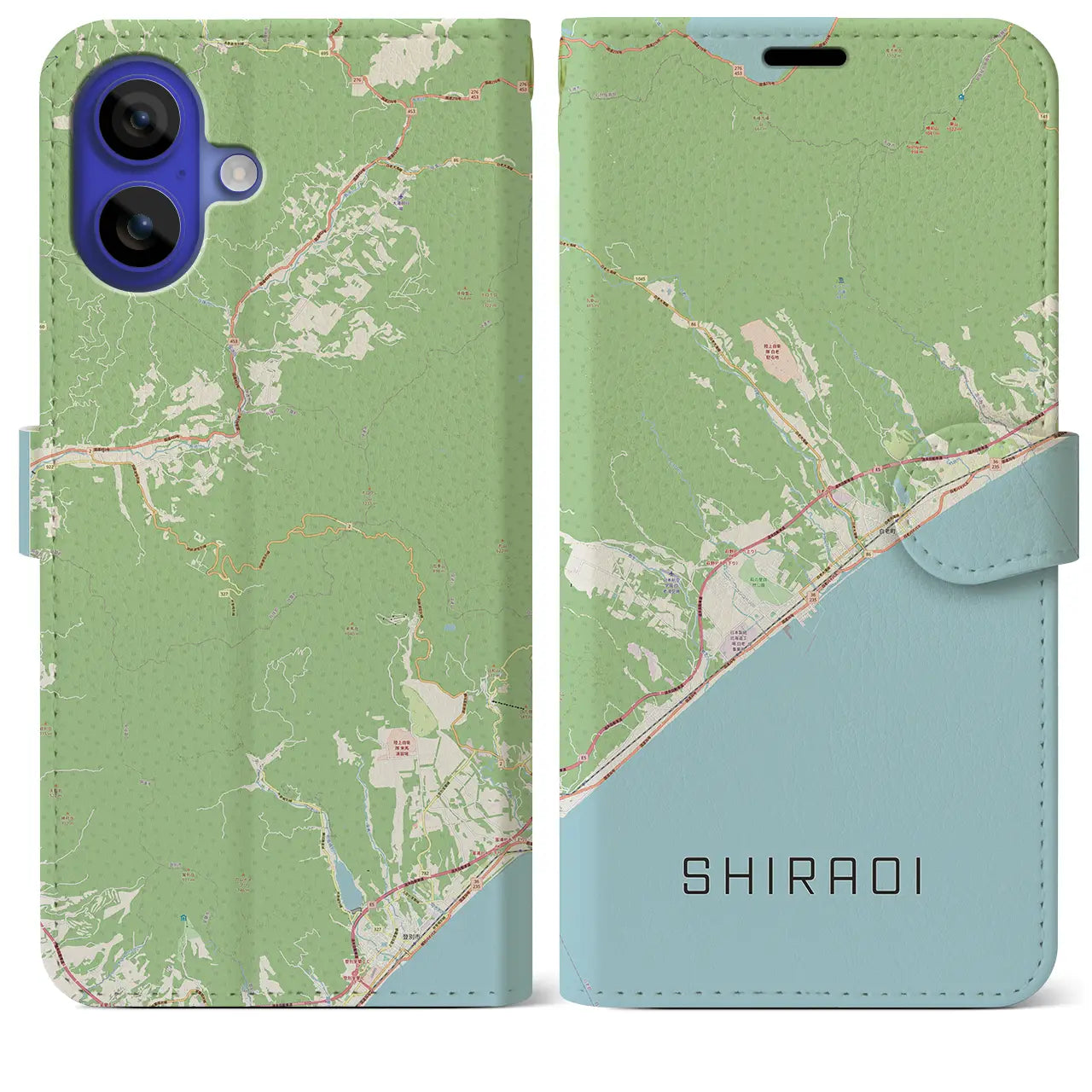 【白老（北海道）】地図柄iPhoneケース（手帳タイプ）ナチュラル・iPhone 16 Pro Max 用