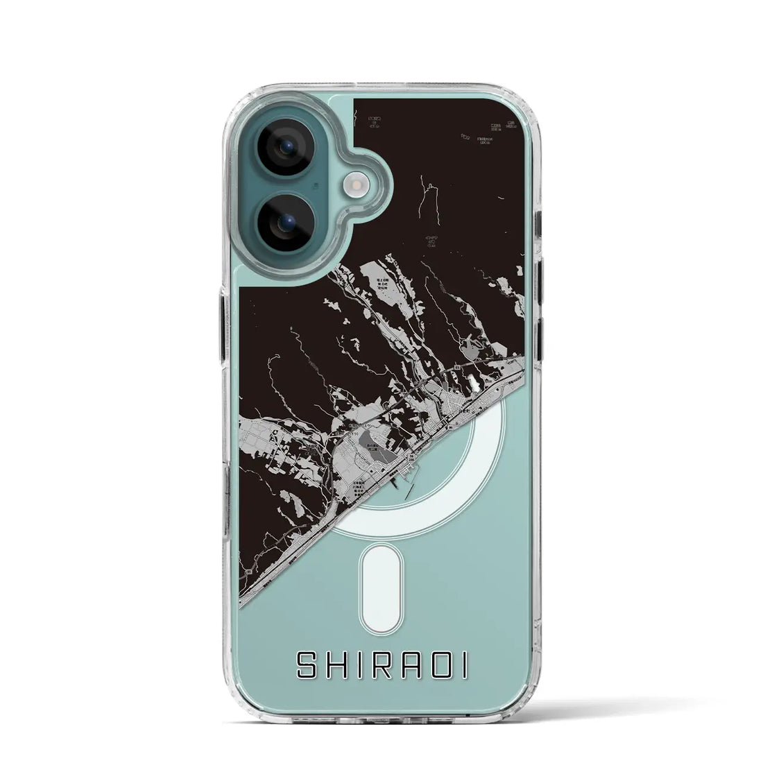 【白老（北海道）】地図柄iPhoneケース（MagSafeタイプ）モノトーン・iPhone 16 Pro 用