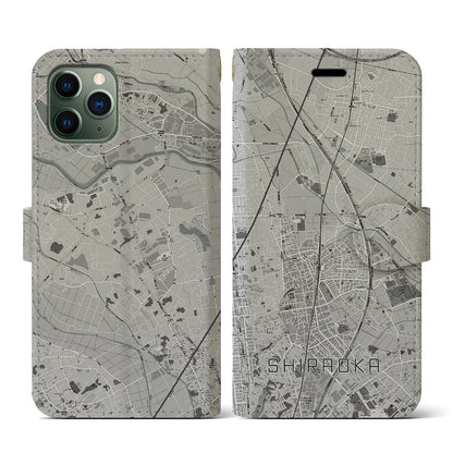 【白岡（埼玉県）】地図柄iPhoneケース（手帳タイプ）モノトーン・iPhone 11 Pro 用