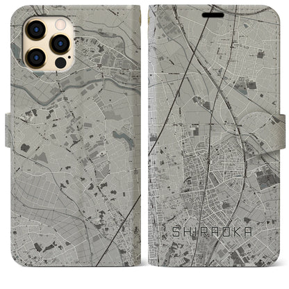 【白岡（埼玉県）】地図柄iPhoneケース（手帳タイプ）モノトーン・iPhone 12 Pro Max 用