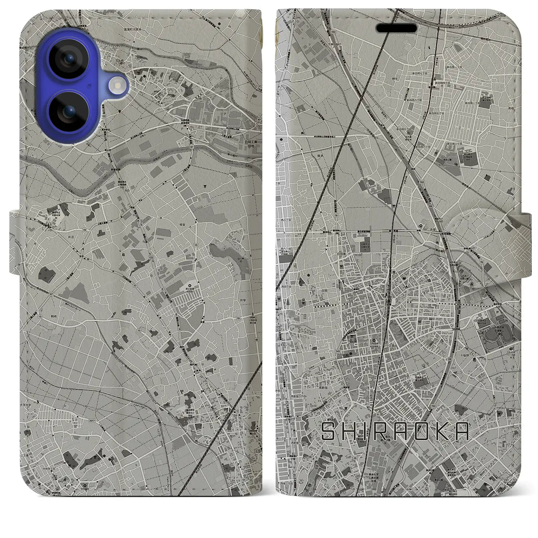 【白岡(埼玉県)】地図柄iPhoneケース(手帳タイプ)モノトーン・iPhone 16 Pro Max 用