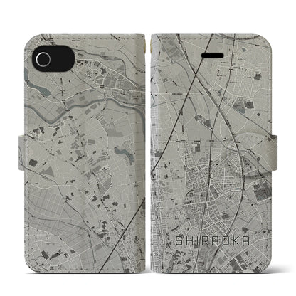 【白岡（埼玉県）】地図柄iPhoneケース（手帳タイプ）モノトーン・iPhone SE（第3 / 第2世代） / 8 / 7 / 6s / 6 用