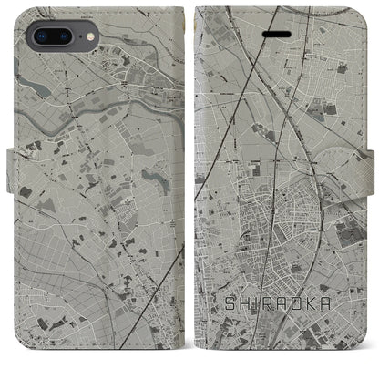 【白岡（埼玉県）】地図柄iPhoneケース（手帳タイプ）モノトーン・iPhone 8Plus /7Plus / 6sPlus / 6Plus 用