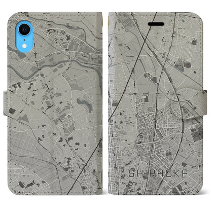 【白岡（埼玉県）】地図柄iPhoneケース（手帳タイプ）モノトーン・iPhone XR 用