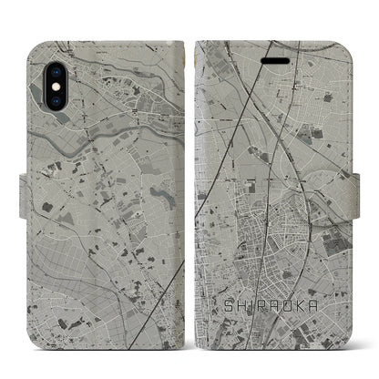 【白岡（埼玉県）】地図柄iPhoneケース（手帳タイプ）モノトーン・iPhone XS / X 用