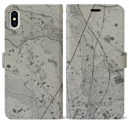 【白岡（埼玉県）】地図柄iPhoneケース（手帳タイプ）モノトーン・iPhone XS Max 用