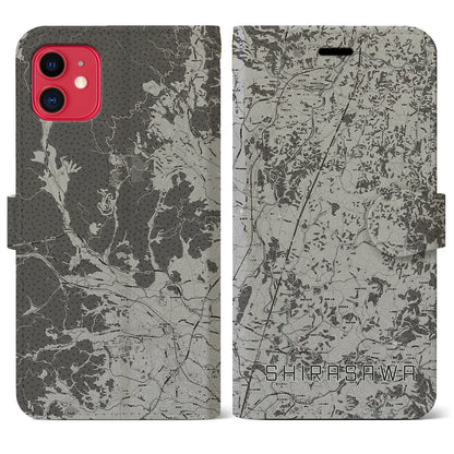 【白沢（福島県）】地図柄iPhoneケース（手帳タイプ）モノトーン・iPhone 11 用